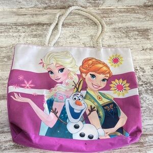 Large Disney Frozen tote bag featuring Anna, Elsa, and Olaf.